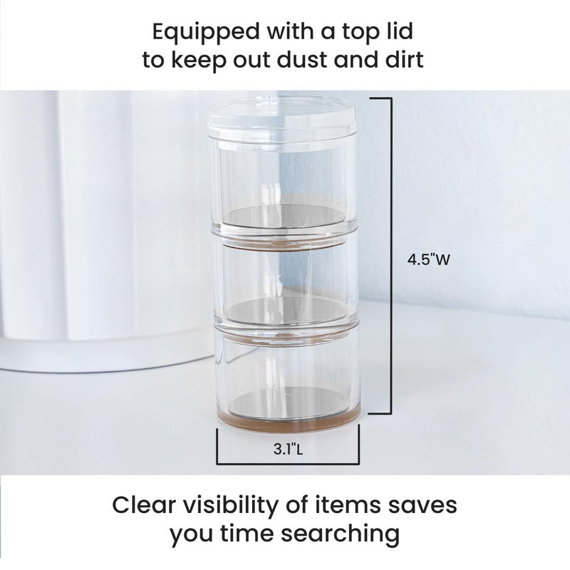 OfficeGoods 3-Tier Stackable Acrylic Holder- Stylish Desk Organizer and Storage for Office or Home - Transparent Round Design with Silver Metal Base - Image 5